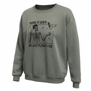 Mens Green Grunge Skeleton Gothic Graphic Sweat Shirt 100% Polyester Large